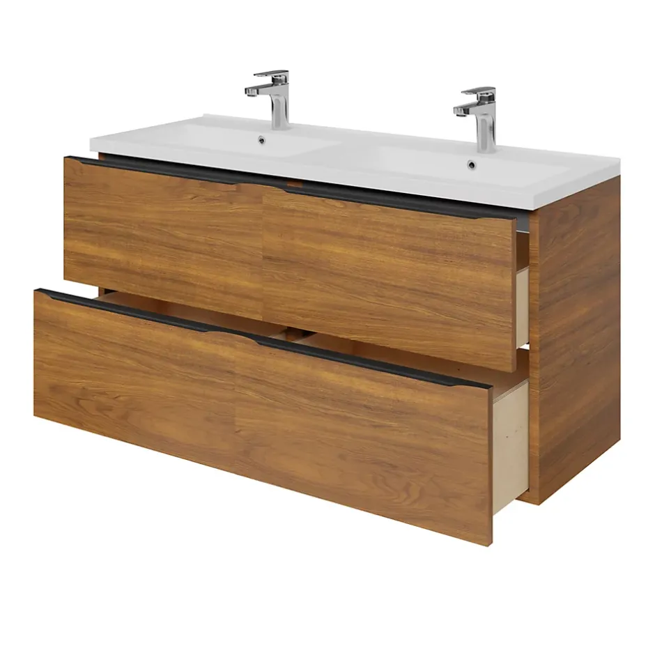 GoodHome Meuble sous vasque suspendu effet noyer l.120 x H.60 x P.45 cm, Imandra
