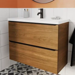 GoodHome Meuble sous vasque suspendu faible profondeur effet noyer l.80 x H.60 x P.36 cm, Imandra* Meuble Buanderie|Meuble De Salle De Bains Faible Profondeur