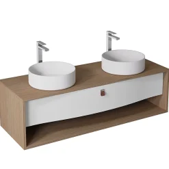 Decotec Meuble sous vasque suspendu blanc mat 1 tiroir l.140 x H.40 x P.50 cm, Havana