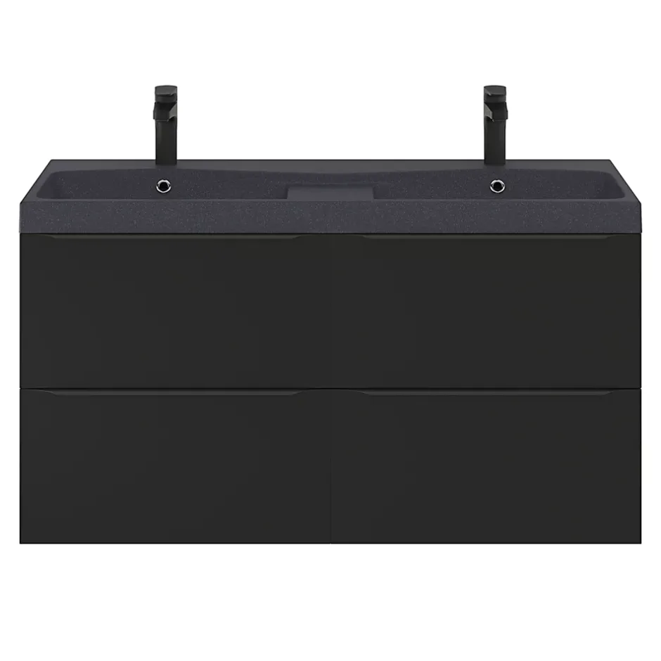 GoodHome Meuble sous vasque suspendu noir mat l.120 x H.60 x P.45 cm, Imandra* Meuble Buanderie|Meuble De Salle De Bains Faible Profondeur