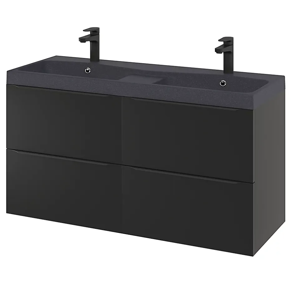 GoodHome Meuble sous vasque suspendu noir mat l.120 x H.60 x P.45 cm, Imandra* Meuble Buanderie|Meuble De Salle De Bains Faible Profondeur