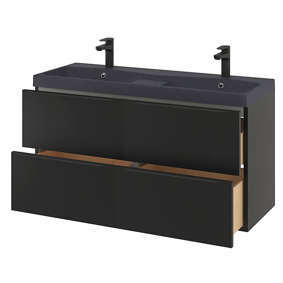 GoodHome Meuble sous vasque suspendu noir mat l.120 x H.60 x P.45 cm, Imandra* Meuble Buanderie|Meuble De Salle De Bains Faible Profondeur