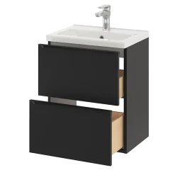 GoodHome Meuble sous vasque suspendu faible profondeur noir mat l.50 x H.60 x P.36 cm, Imandra