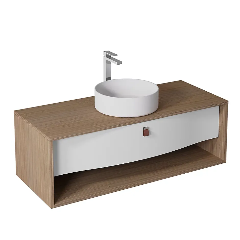 Decotec Meuble sous vasque suspendu blanc mat 1 tiroir l.120 x H.40 x P.50 cm, Havana* Meuble Buanderie
