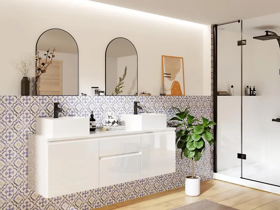Vente-unique Meuble sous vasque suspendu - Blanc - 150 cm - JIMENA II* Meuble Sous-Vasque