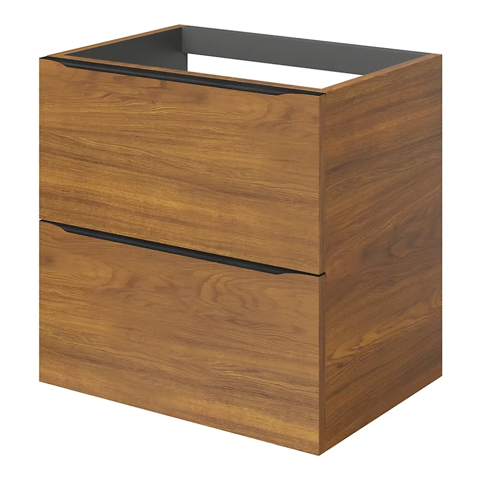 GoodHome Meuble sous vasque suspendu effet noyer l.60 x H.60 x P.45 cm, Imandra* Meuble Buanderie|Meuble De Salle De Bains Faible Profondeur