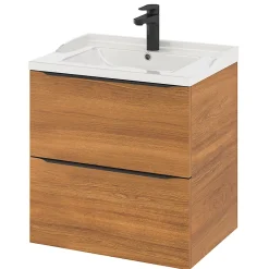 GoodHome Meuble sous vasque suspendu effet noyer l.60 x H.60 x P.45 cm, Imandra* Meuble Buanderie|Meuble De Salle De Bains Faible Profondeur