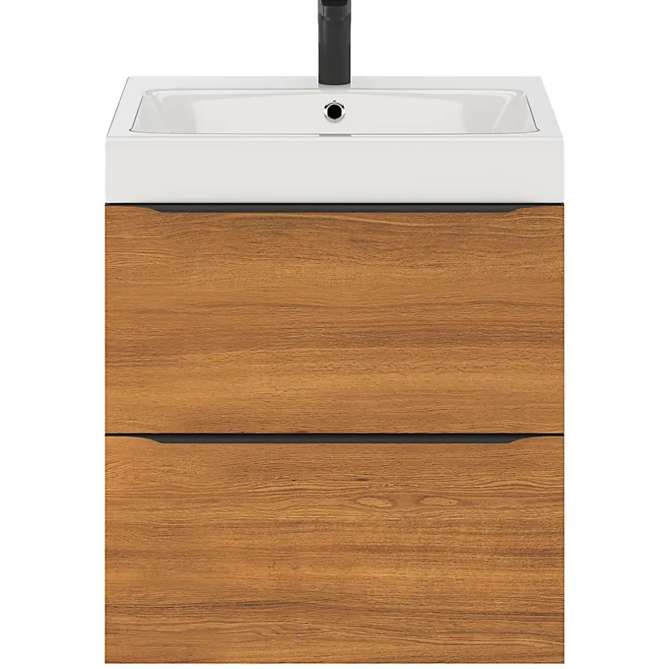 GoodHome Meuble sous vasque suspendu effet noyer l.60 x H.60 x P.45 cm, Imandra* Meuble Buanderie|Meuble De Salle De Bains Faible Profondeur