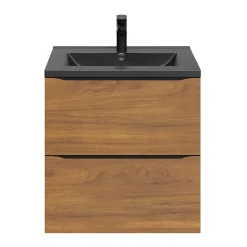 GoodHome Meuble sous vasque suspendu effet noyer l.60 x H.60 x P.45 cm, Imandra* Meuble Buanderie|Meuble De Salle De Bains Faible Profondeur