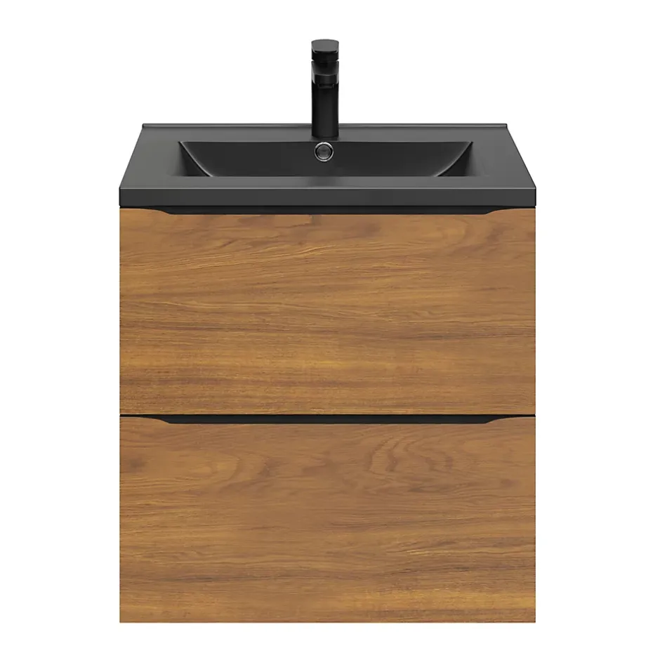 GoodHome Meuble sous vasque suspendu effet noyer l.60 x H.60 x P.45 cm, Imandra* Meuble Buanderie|Meuble De Salle De Bains Faible Profondeur