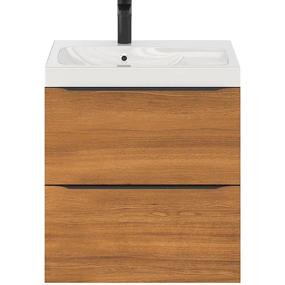 GoodHome Meuble sous vasque suspendu effet noyer l.60 x H.60 x P.45 cm, Imandra* Meuble Buanderie|Meuble De Salle De Bains Faible Profondeur