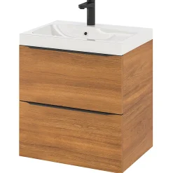 GoodHome Meuble sous vasque suspendu effet noyer l.60 x H.60 x P.45 cm, Imandra* Meuble Buanderie|Meuble De Salle De Bains Faible Profondeur