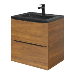 GoodHome Meuble sous vasque suspendu effet noyer l.60 x H.60 x P.45 cm, Imandra* Meuble Buanderie|Meuble De Salle De Bains Faible Profondeur