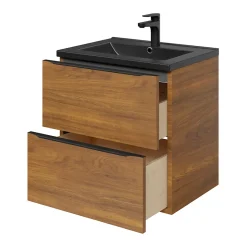 GoodHome Meuble sous vasque suspendu effet noyer l.60 x H.60 x P.45 cm, Imandra* Meuble Buanderie|Meuble De Salle De Bains Faible Profondeur