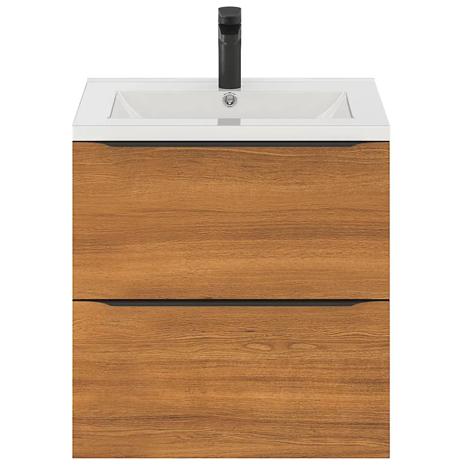 GoodHome Meuble sous vasque suspendu effet noyer l.60 x H.60 x P.45 cm, Imandra* Meuble Buanderie|Meuble De Salle De Bains Faible Profondeur