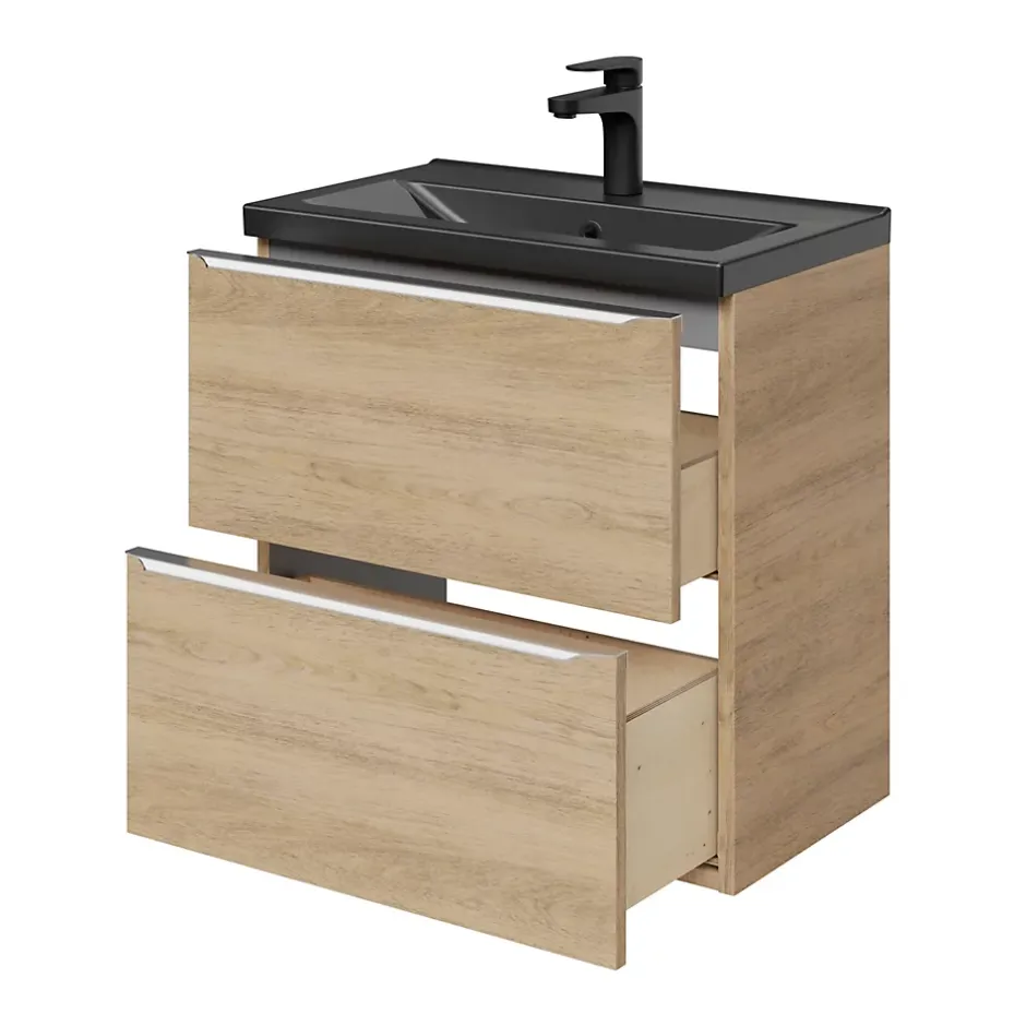GoodHome Meuble sous vasque suspendu faible profondeur effet chêne l.60 x H.60 x P.36 cm, Imandra* Meuble Buanderie|Meuble De Salle De Bains Faible Profondeur