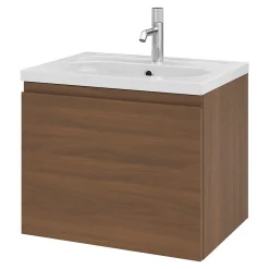 GoodHome Meuble sous vasque suspendu effet noyer 2 tiroirs l.60 x H.48 x P.45 cm Levanna