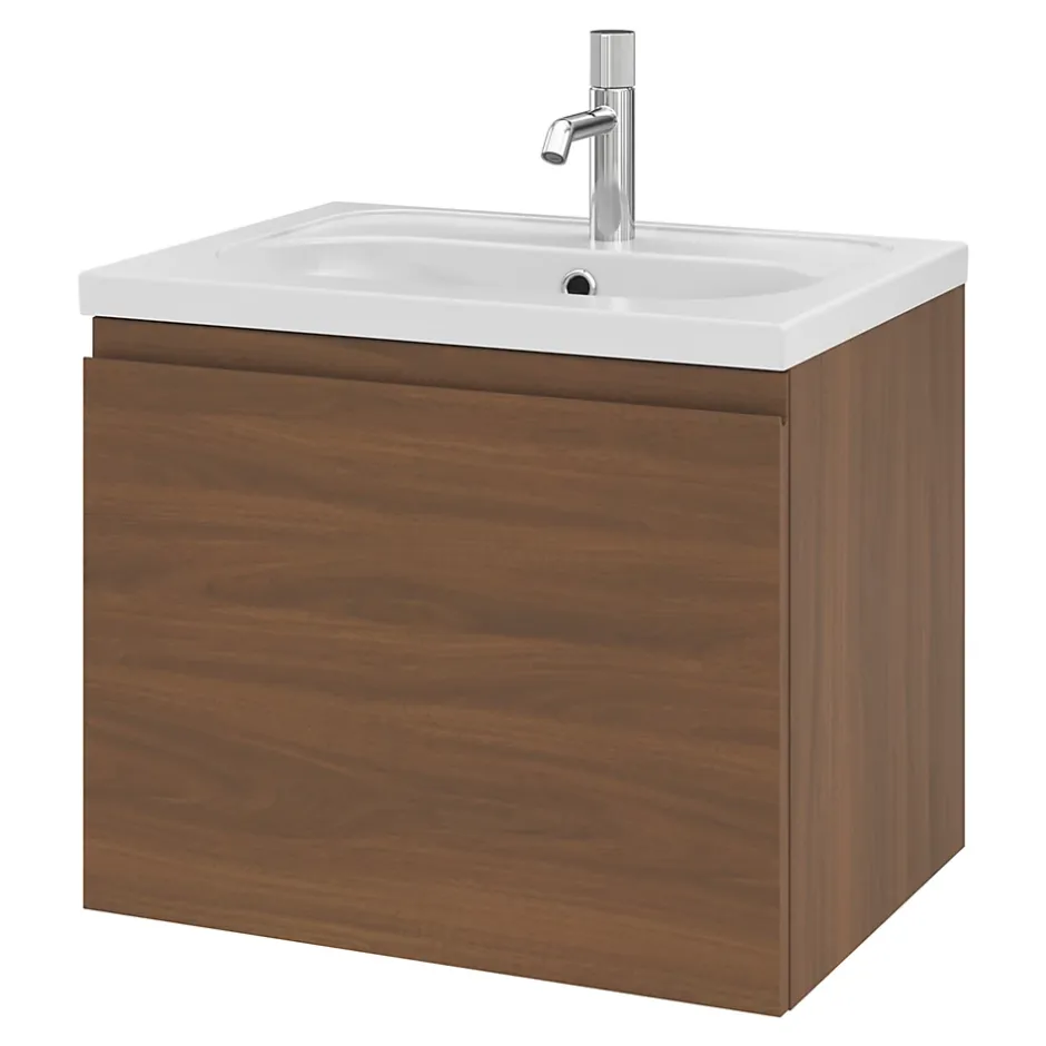 GoodHome Meuble sous vasque suspendu effet noyer 2 tiroirs l.60 x H.48 x P.45 cm Levanna