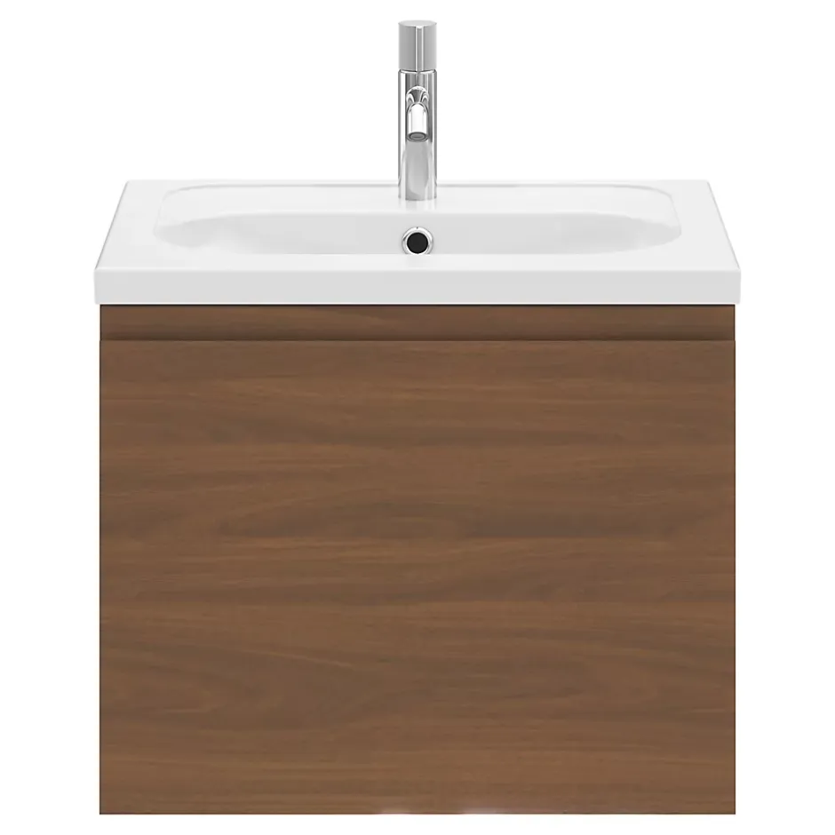 GoodHome Meuble sous vasque suspendu effet noyer 2 tiroirs l.60 x H.48 x P.45 cm Levanna