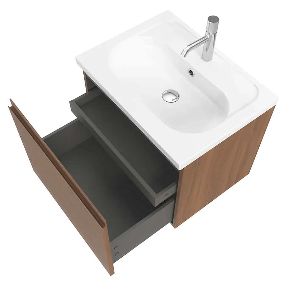 GoodHome Meuble sous vasque suspendu effet noyer 2 tiroirs l.60 x H.48 x P.45 cm Levanna