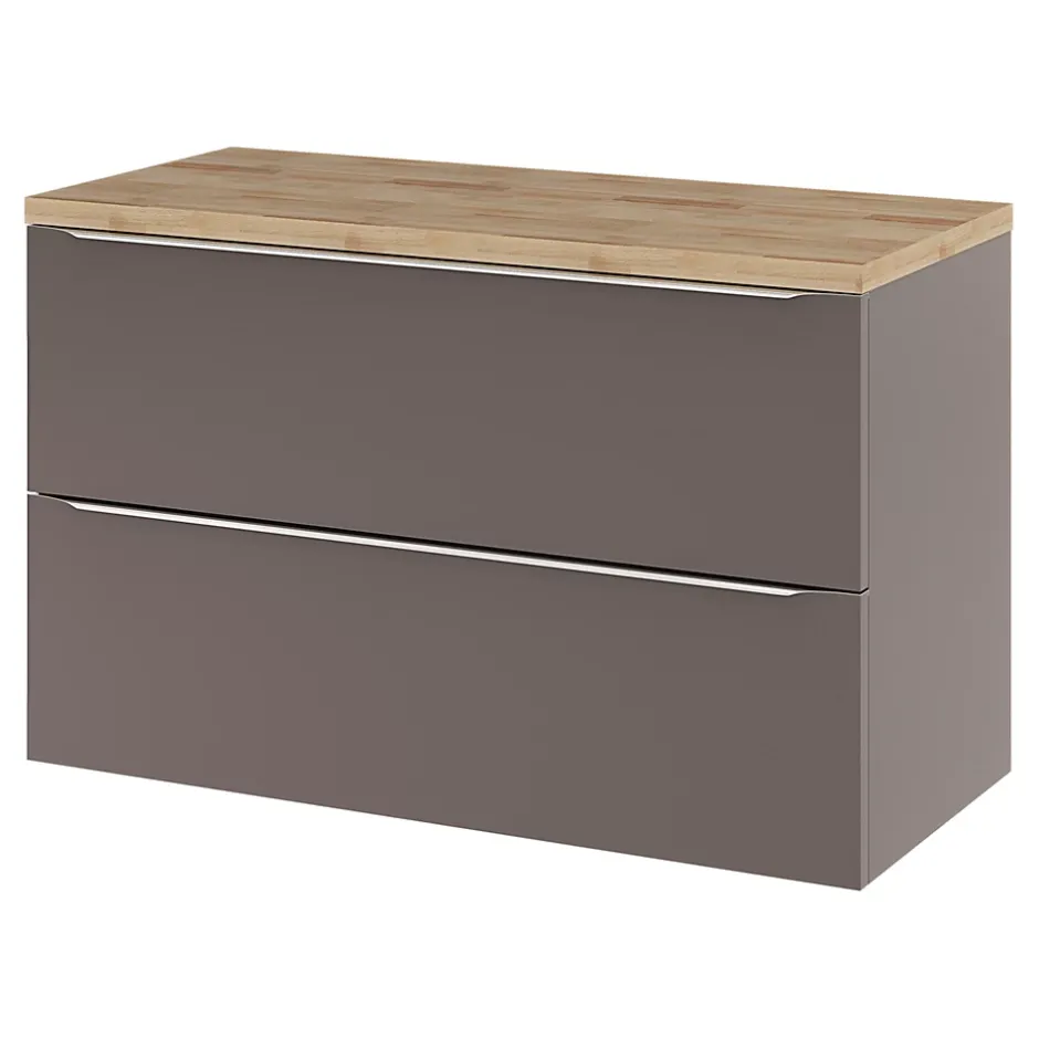 GoodHome Meuble sous vasque suspendu gris taupe brillant l.100 x H.60 x P.45 cm, Imandra* Meuble Buanderie|Meuble Sous-Vasque