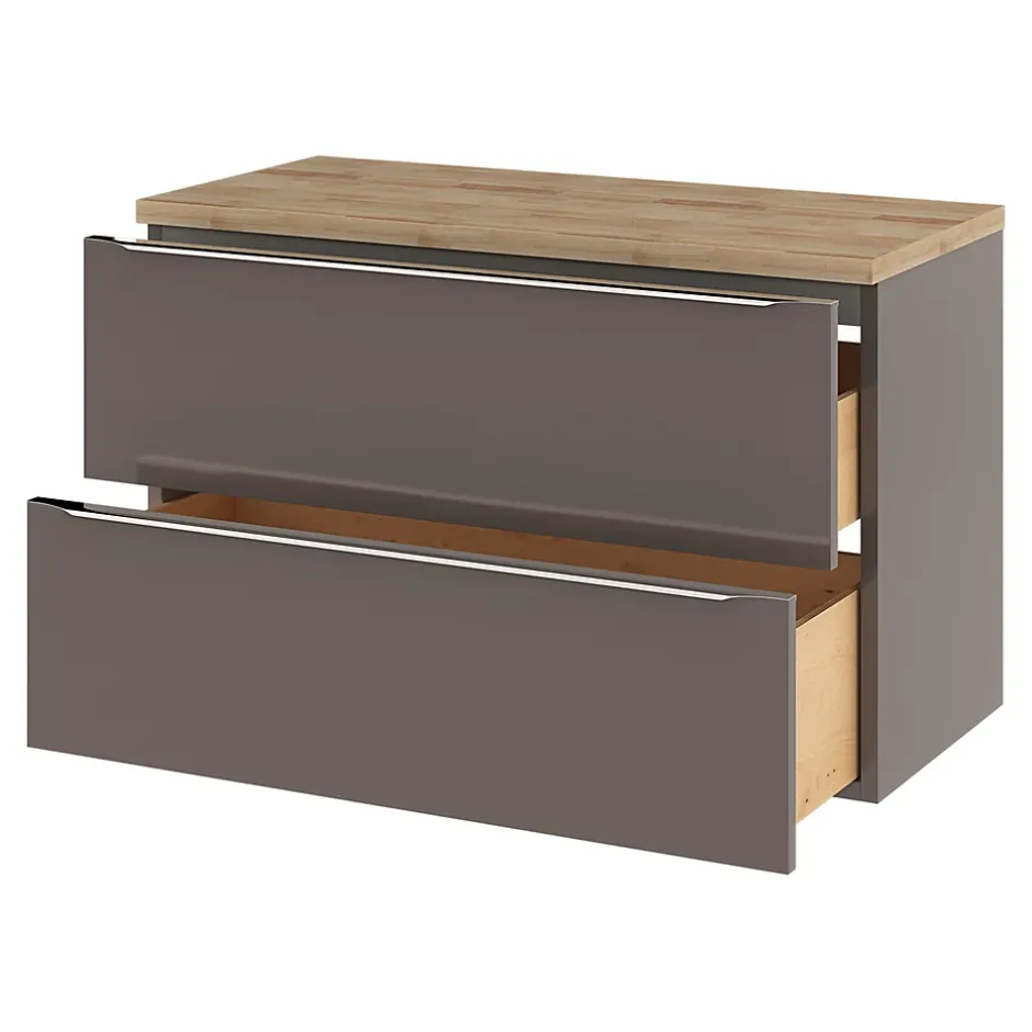 GoodHome Meuble sous vasque suspendu gris taupe brillant l.100 x H.60 x P.45 cm, Imandra* Meuble Buanderie|Meuble Sous-Vasque