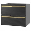 Furnidea Meuble sous vasque suspendu VESPER noir 60 cm - bande décorative dorée* Meuble Sous Lavabo