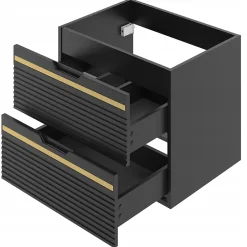 Furnidea Meuble sous vasque suspendu VESPER noir 60 cm - bande décorative dorée* Meuble Sous Lavabo