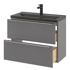 GoodHome Meuble sous vasque suspendu faible profondeur gris brillant l.80 x H.60 x P.36 cm, Imandra