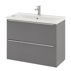 GoodHome Meuble sous vasque suspendu faible profondeur gris brillant l.80 x H.60 x P.36 cm, Imandra