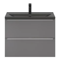 GoodHome Meuble sous vasque suspendu faible profondeur gris brillant l.80 x H.60 x P.36 cm, Imandra