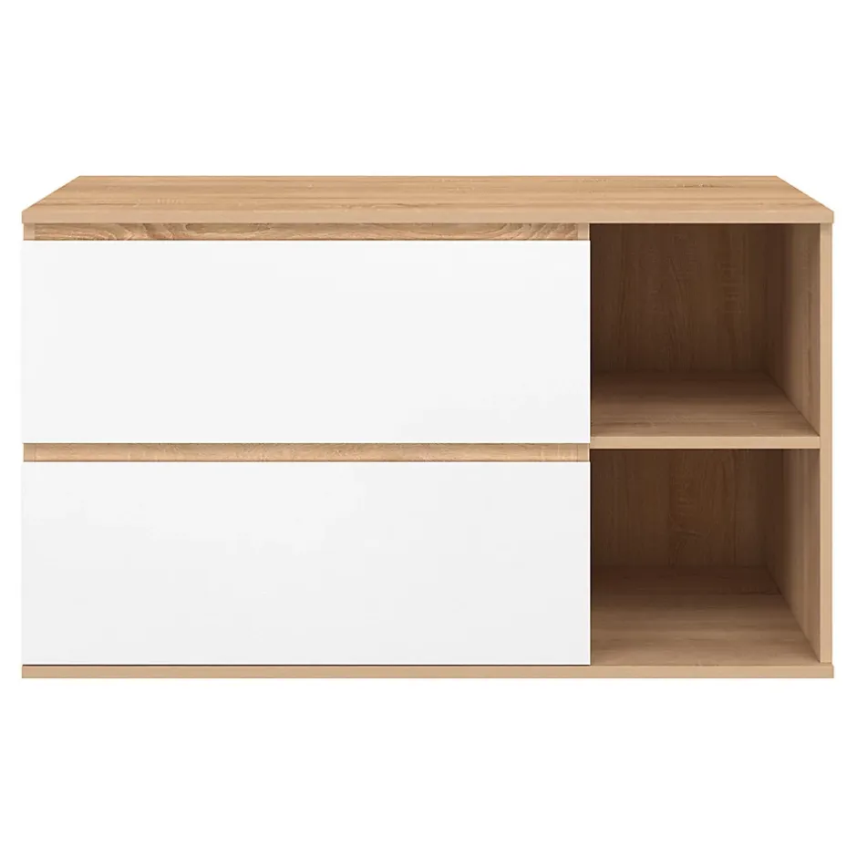 IDMarket Meuble sous vasque suspendu salle de bain TOMI 2 tiroirs et 2 niches façon hêtre et blanc* Armoire De Salle De Bains