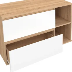 IDMarket Meuble sous vasque suspendu salle de bain TOMI 2 tiroirs et 2 niches façon hêtre et blanc* Armoire De Salle De Bains