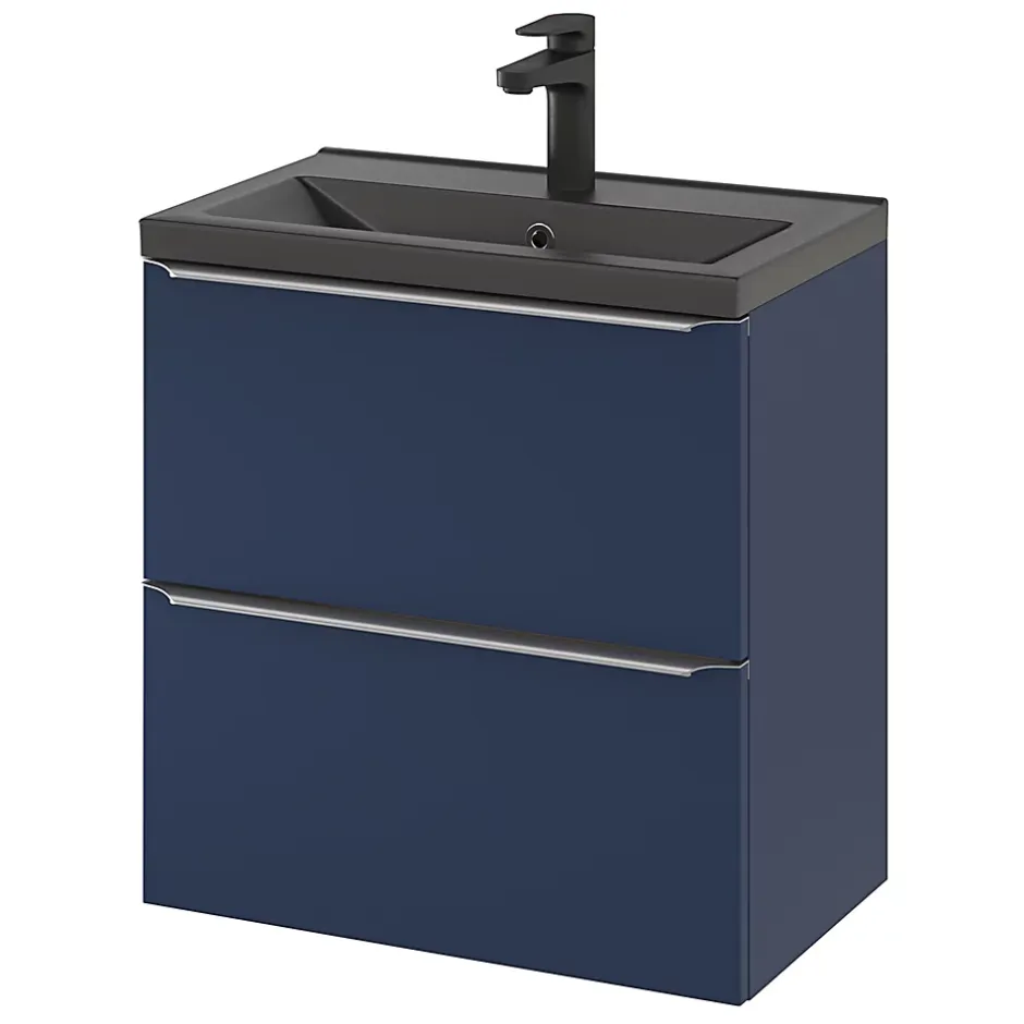 GoodHome Meuble sous vasque suspendu faible profondeur bleu nuit mat l.60 x H.60 x P.36 cm, Imandra