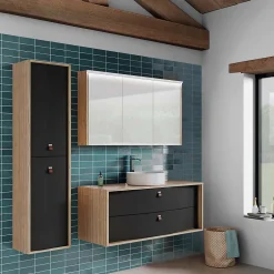 Decotec Meuble sous vasque suspendu noir mat 2 tiroirs l.120 x H.50 x P.50 cm, Havana
