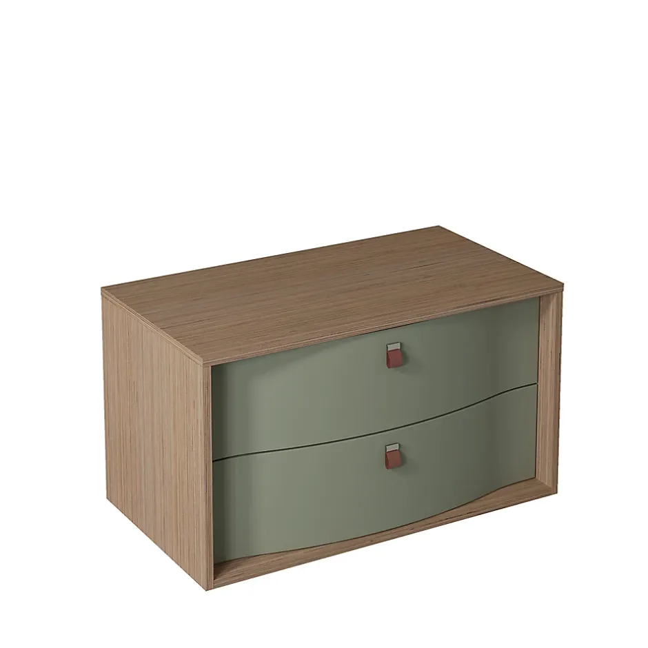 Decotec Meuble sous vasque suspendu vert fougère mat 2 tiroirs l.90 x H.50 x P.50 cm, Havana