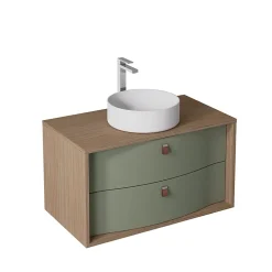Decotec Meuble sous vasque suspendu vert fougère mat 2 tiroirs l.90 x H.50 x P.50 cm, Havana