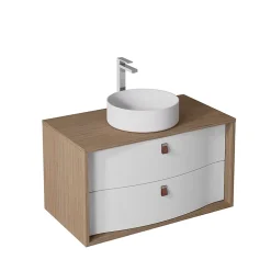 Decotec Meuble sous vasque suspendu blanc mat 2 tiroirs l.90 x H.50 x P.50 cm, Havana* Meuble Buanderie