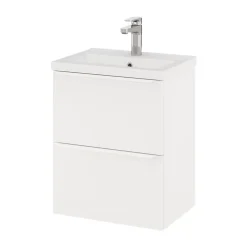 GoodHome Meuble sous vasque suspendu faible profondeur blanc mat l.50 x H.60 x P.36 cm, Imandra* Meuble Buanderie|Meuble Sous-Vasque