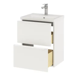 GoodHome Meuble sous vasque suspendu faible profondeur blanc mat l.50 x H.60 x P.36 cm, Imandra* Meuble Buanderie|Meuble Sous-Vasque