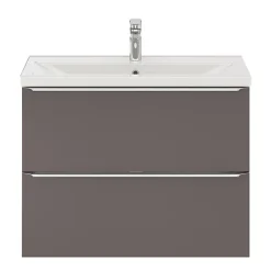 GoodHome Meuble sous vasque suspendu faible profondeur gris taupe brillant l.80 x H.60 x P.36 cm, Imandra* Meuble De Salle De Bains Faible Profondeur|Meuble Sous-Vasque