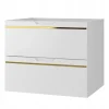 Furnidea Meuble sous vasque suspendu ESPERO blanc 60 cm - bande décorative dorée