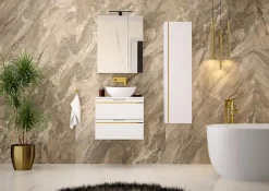 Furnidea Meuble sous vasque suspendu ESPERO blanc 60 cm - bande décorative dorée