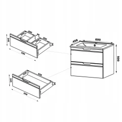 Furnidea Meuble sous vasque suspendu ESPERO blanc 60 cm - bande décorative dorée