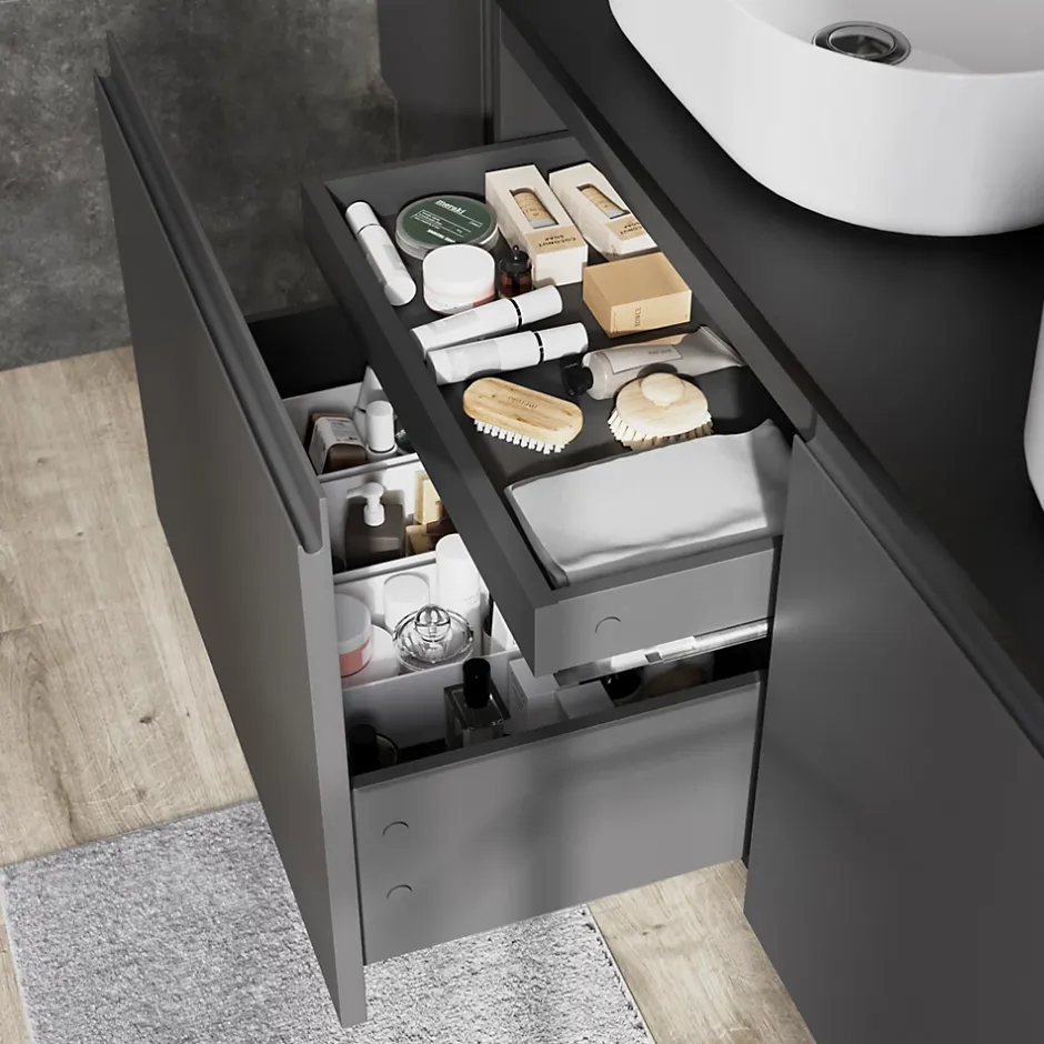 GoodHome Meuble sous vasque suspendu gris anthracite mat 4 tiroirs l.120 x H.48 x P.45 cm, Levanna* Meuble Sous-Vasque