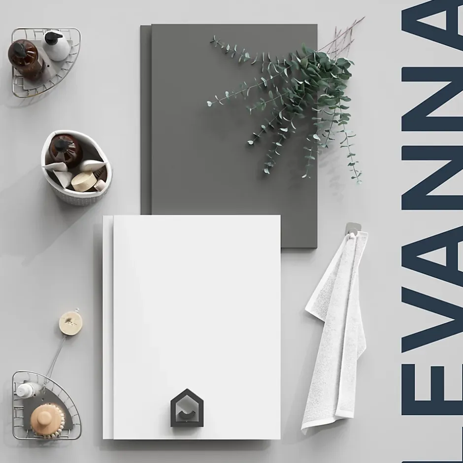 GoodHome Meuble sous vasque suspendu gris anthracite mat 4 tiroirs l.120 x H.48 x P.45 cm, Levanna* Meuble Sous-Vasque