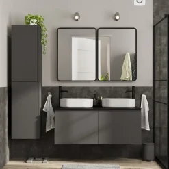 GoodHome Meuble sous vasque suspendu gris anthracite mat 4 tiroirs l.120 x H.48 x P.45 cm, Levanna* Meuble Sous-Vasque