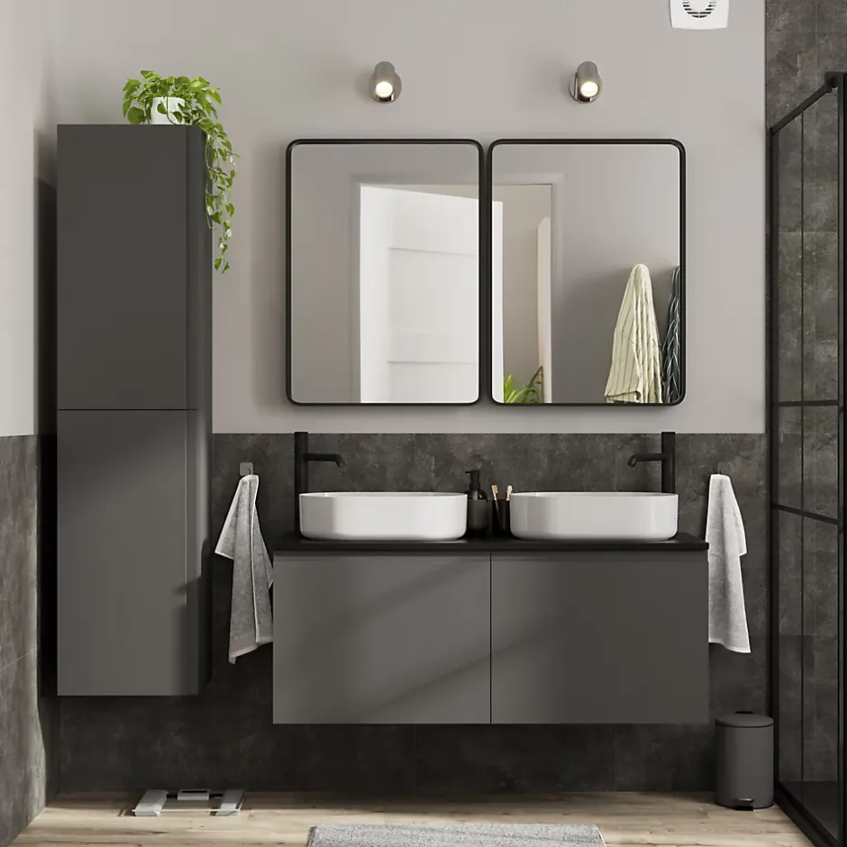 GoodHome Meuble sous vasque suspendu gris anthracite mat 4 tiroirs l.120 x H.48 x P.45 cm, Levanna* Meuble Sous-Vasque