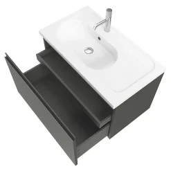 GoodHome Meuble sous vasque suspendu gris anthracite mat 2 tiroirs l.80 x H.48 x P.45 cm Levanna* Meuble Sous-Vasque