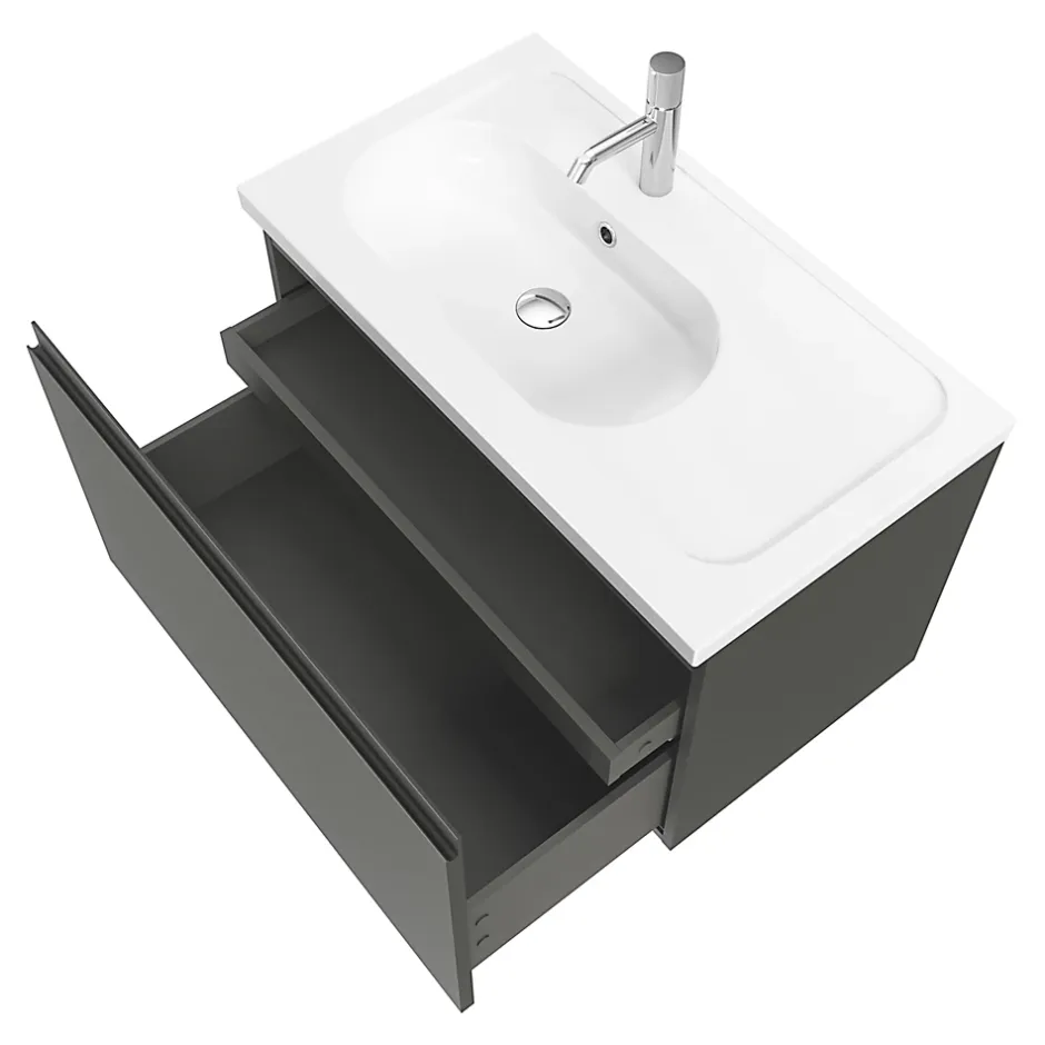 GoodHome Meuble sous vasque suspendu gris anthracite mat 2 tiroirs l.80 x H.48 x P.45 cm Levanna* Meuble Sous-Vasque